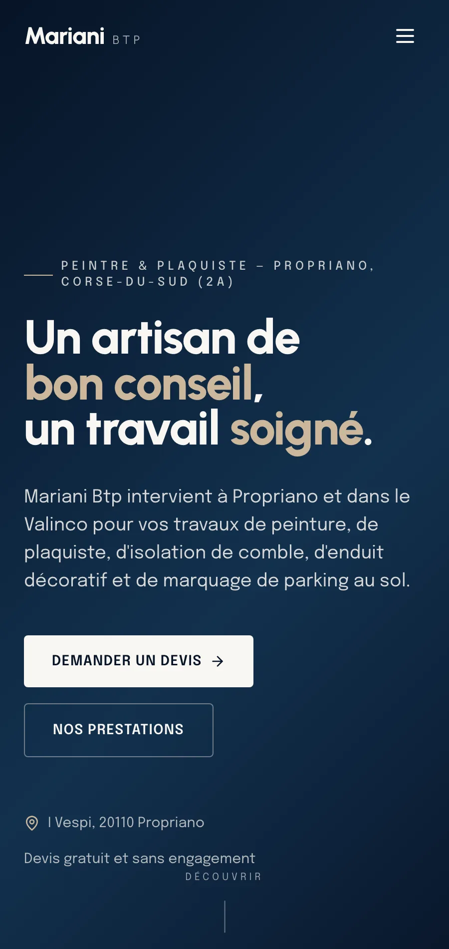 Site Mariani BTP sur mobile
